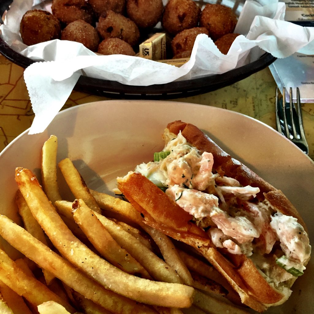 Crab roll and hush puppies